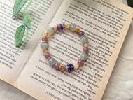 情緒柔化。招財。舒緩壓力灰藍月光/紫馬粉/黃膠花/獨角獸螢石