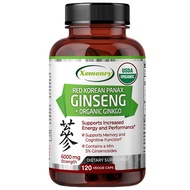 Ginseng + Organic Ginkgo Capsules - 6000 mg per capsule - Support athletic performance and improve strength, memory and focus - Unisex