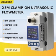 X3M Clamp On Ultrasonic Flowmeter DN6-100 9.53-110mm 24VDC 0.2-2170L min RS485 4-20mA OLED IP65 Chem