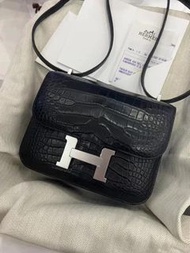 Hermes🖤Mini Constance 黑銀霧面🐊鱷魚皮 Stamp B 全新全套有正單 包中檢鑒定💖✨