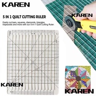 KAREN1 Quilt Cut Ruler Template, Transparent Acrylic Quilt Cutting Template, Universal Squared 5 in 