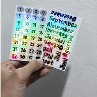 NUMBER STICKERS DATE 1 - 31 & JANUARY MONTH NAME - DECEMBER