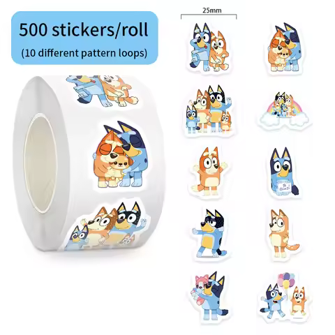 500pcs/Roll Cartoon Bluey Family Animation Sealing Sticker DIY PVC Laptop Decals Decoration Stiker R