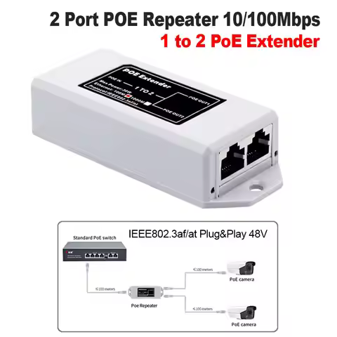2 Port POE Extender 100Mbps with IEEE 802.3af Standard for NVR IP Camera AP IP VOICE POE Extend 100 