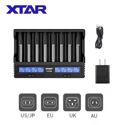 XTAR VC8 18650 Battery Charger USB C QC3.0 3A Fast Charging 21700 Rechargeable Li-ion Batteries 1.2V