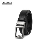 DAPPER เข็มขัดหนังแท้ ปรับสายได้ Edge Pebble Grain Ratchet Belt with Automatic Buckle สีดำ