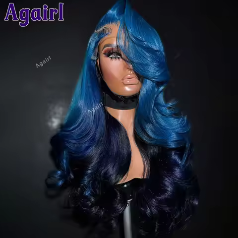 36 34 Inch 6X4/5x5 Lace Closure Human Hair Wigs Ready To Wear Ombre Blue Colored Body Wave Brazilian