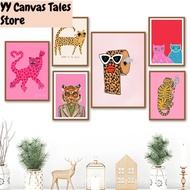 JJ8D 1pc frameless Canvas Painting Pink Wall Art Tiger Leopard Print Roll Paper Canvas Painting Nord