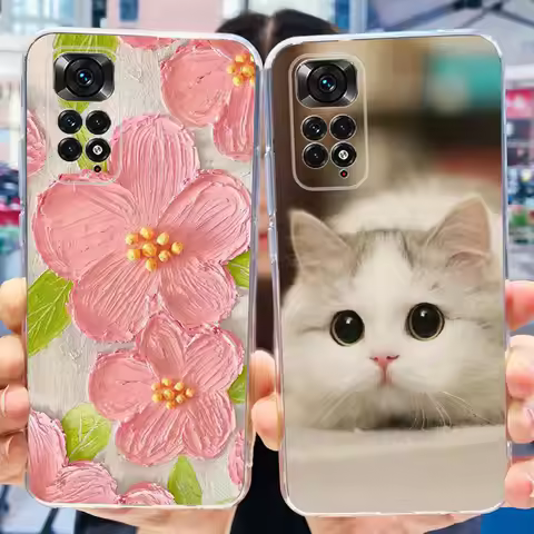For Xiaomi Redmi Note 11 11s 4G Cute Flower Cat Painted Case For Redmi Note11 Note11s Global Soft Si