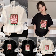 Lsingers Kids 100% Korean Style T-shirt Cotton Tops 6-13 Years Old Girls Sardine Tin Motif Vintage C