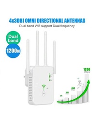 1200mbps Wlan中繼器wifi擴展器,雙頻5ghz和2.4ghz Wifi放大器,2個以太網lan/wan端口,4個天線,具有重複器/路由器/ap模式,帶有wps按鈕