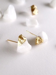 STAR STONE - WHITE + 24K GOLD 玻璃原石耳環 白色+鍍24K真金