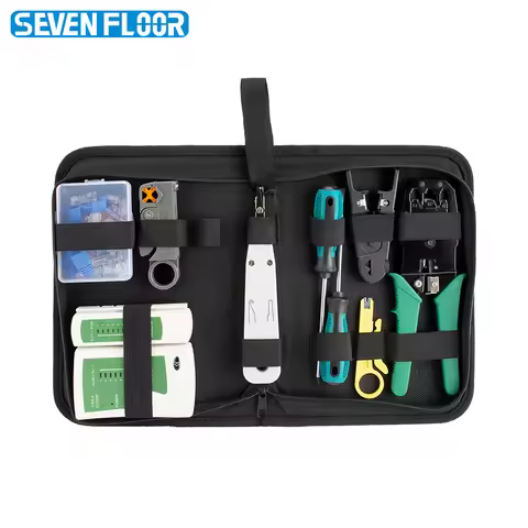 RJ45 Crimping Tool 8P6P4P Network Tool Kit, Cable Tester, Punch Down Tool, Strippers, Screwdrivers, 
