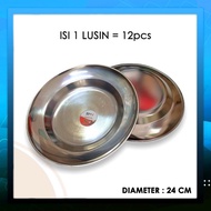 1 Lusin Piring Makan Stainless Diameter 24 cm / BMW Bahan Tebal Hienis