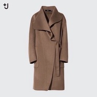【UNIQLO】+J 喀什米爾混紡羊毛大衣 無領大衣 綁帶外套 駝色 棕色 咖啡色 S號 Jill Sander
