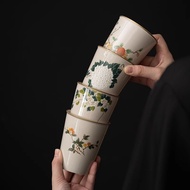 Gold-drawing hydrangea wood gray ceramic Coke cup tea cup go Gold-Painting hydrangea wood gray ceram