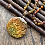 【一物一圖】天然鹽源瑪瑙鳳穿牡丹 雕刻 圓牌連鹽源瑪瑙手編珠鍊