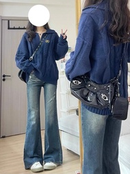 ลำลอง โอเวอร์ไซส์ เสื้อสวม Knit เสื้อสเวตเตอร์ ผู้หญิง ฤดูใบไม้ร่วง ฤดูหนาว เดินทาง ซิป Design Loose