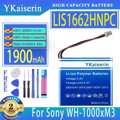 YKaiserin Battery LIS1662HNPC SP 624038 1900mAh For Sony WH-CH710N/B WH-XB900 WH-XB900N/XB910 WH-100