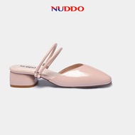 Giày sandal cao gót nữ đế thấp 3 phân mũi tròn gót vuông dáng búp bê bít mũi da bóng đẹp thời trang