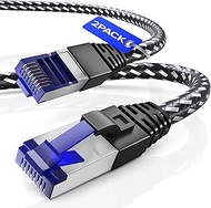 Ethernet Cable Cat 7, 25 ft, Super-Durable Black and White, 2 Pack Braided Network LAN Internet Cabl