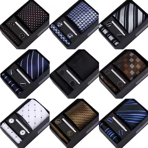 Brand Fashion Tie Set 4 Pcs Luxury Paisley Tie with Pocket Square Cufflinks Tie Clip Men Gift Box We