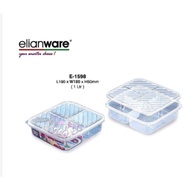 Elianware E-1598 BPA Free Plastic Transparent Clear 3 Compartment Lunch Box Tupperware Food Keeper C