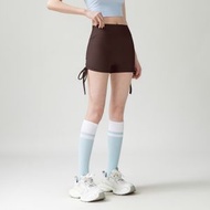 褶皺抽繩設計運動三分短褲女 高彈透氣高腰收腹日常外穿安全褲