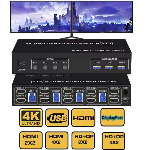 Dual Monitor HDMI KVM Switch 4X2/2X2 HDMI USB KVM Switch or HDMI+DisplayPort KVM USB Switch Dual Dis