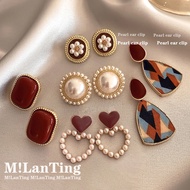 Mili Retro Dress Burgundy Retro Hong Kong Style Ear Clip without Pierced Earrings Female Temperament