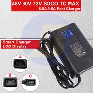 Super soco tc max แบตเตอรี 48V 60V 72V 10A 6A 5A fast smart Charger ปลั๊กเดิม soco TS TC CU DU CU mi