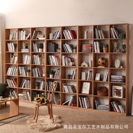 QM👍Solid Wood Bookshelf Nordic Home Floor Log Entire Wall Bookcase Oak Living Room Storage Shelf Study Display Cabinet G