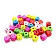Wood Bright Color Alphabet Beads Cube Manik Huruf Abjad (2347)