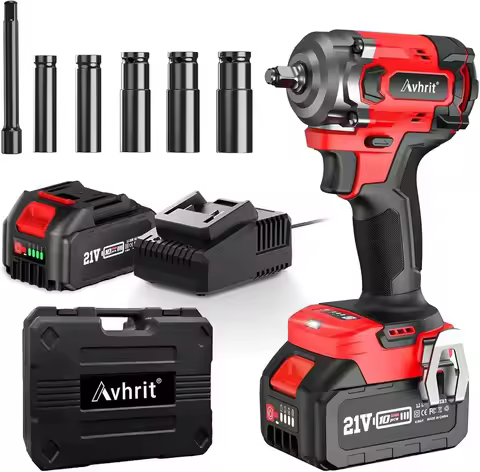 AVHRIT 3/8" Brushless Cordless Impact Wrench 330Ft-lbs (450N.m) w/ 4.0Ah Battery,5 Sockets&Case-Comp