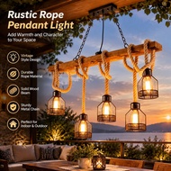 Loft Pendant Lamp Dining Room Restaurant Cafe Living Room Hemp Rope Wood Ceiling Chandelier Lighting