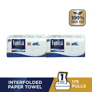 VANITA INTERFOLDED PAPER TOWEL 1PLY 175PULLS x 2 PACKS