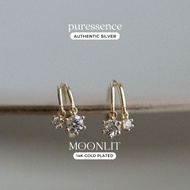 * 𝑀𝑜𝑜𝓃𝓁𝒾𝓉 Collection *   Diamond Pendant Hoop Earrings * S925 Silver 14K Gold Plated Huggies Loop Ea