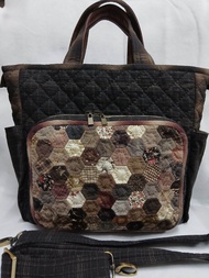 กระเป๋าสะพายไหล่handmadeผ้าญี่ปุ่นใบใหญ่ต่อผ้าHexagon