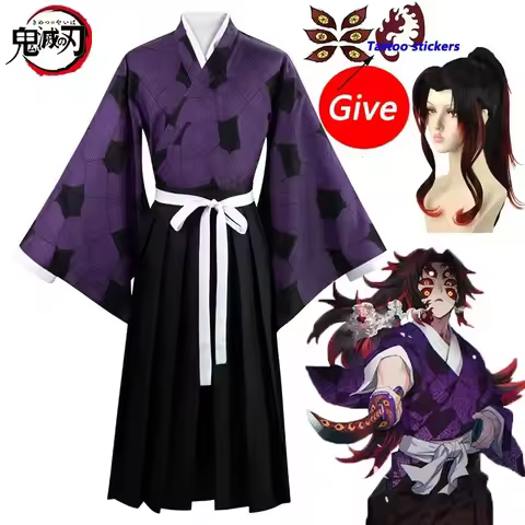 72th Kokushibo Kimetsu Anime Demon Slayer Costume No Yaiba Kokushibou Cosplay Wig Kimono Haori Hallo