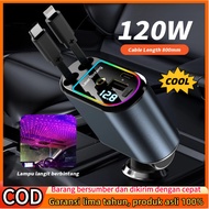CLEARANCE 120watt 2-in-1 Type-C USB IOS Car Charger Cable Laser Light LED Car AdapterBINTANG CC30