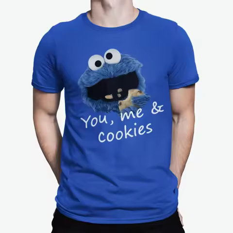 Sesame Street Womens Sesame Street Cookie Monster Me No Care T-Shirt S-4XL, Royal Short Sleeve Graph