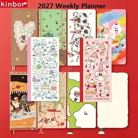 Kinbor 2027 Weekly Planner Notebook Cute Cartoon Hardcover Journal Portable Pocket Diary Schedule Bo
