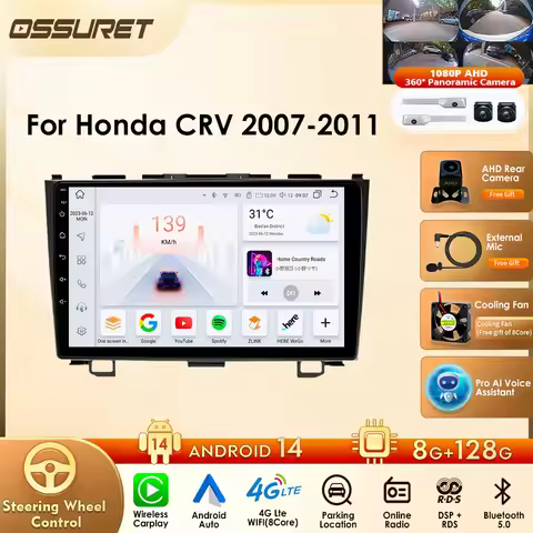 2 Din Car Radio Multimedia Player Carplay for Honda CRV CR-V 2006-2011 Android 14 Auto Radio Navigat