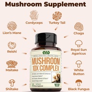 10 in 1 Mushroom Powder Supplement - Lion Mane Powder Lingzhi Mushroom Cordyceps sinensis Chaga etc.