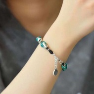 8.5 National Trendy Thai Silver 925 Enamel Color (Cabbage) Hundred Fortune Bracelet Hundred Fortune 