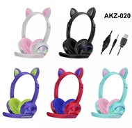Headphone Gaming Lucu Anak Laki-laki dan Perempuan Headset AKZ 020 Belajar Gaming Telinga Kucing Kab