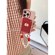 MERAH Red Apple Strap Card Holder Case iphone 17 Air Pro 11 13 Pro Max 16 15 Pro Max 7P 8P Xr Ip11 7