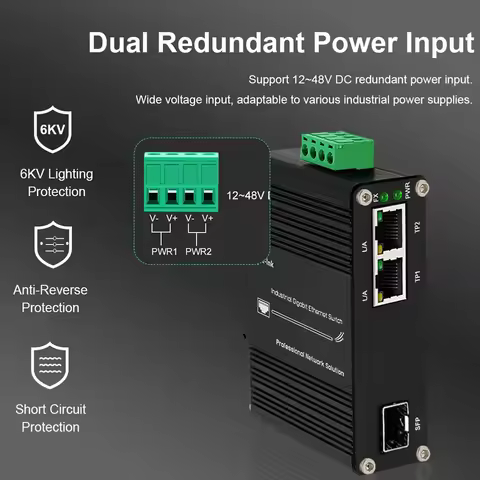 2 Port 10/100/1000M RJ45+1 Port 100/1000M SFP Industrial Gigabit Media Converter 2 Ports Gigabit Eth