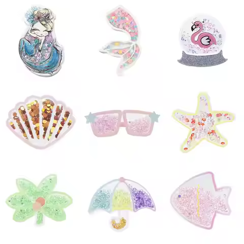 5pcs/lot Beach Ocean Series Mermaid Shell Quicksand Acrylic Planar Resin DIY Bow-knot Craft Decorati