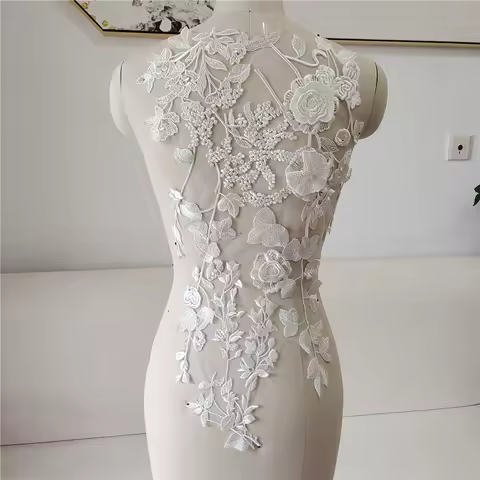 29x57CM Luxury Thick Quality 2D Appliqued Embroidery Tulle Mesh Back Patch Sewing on Excellent Style